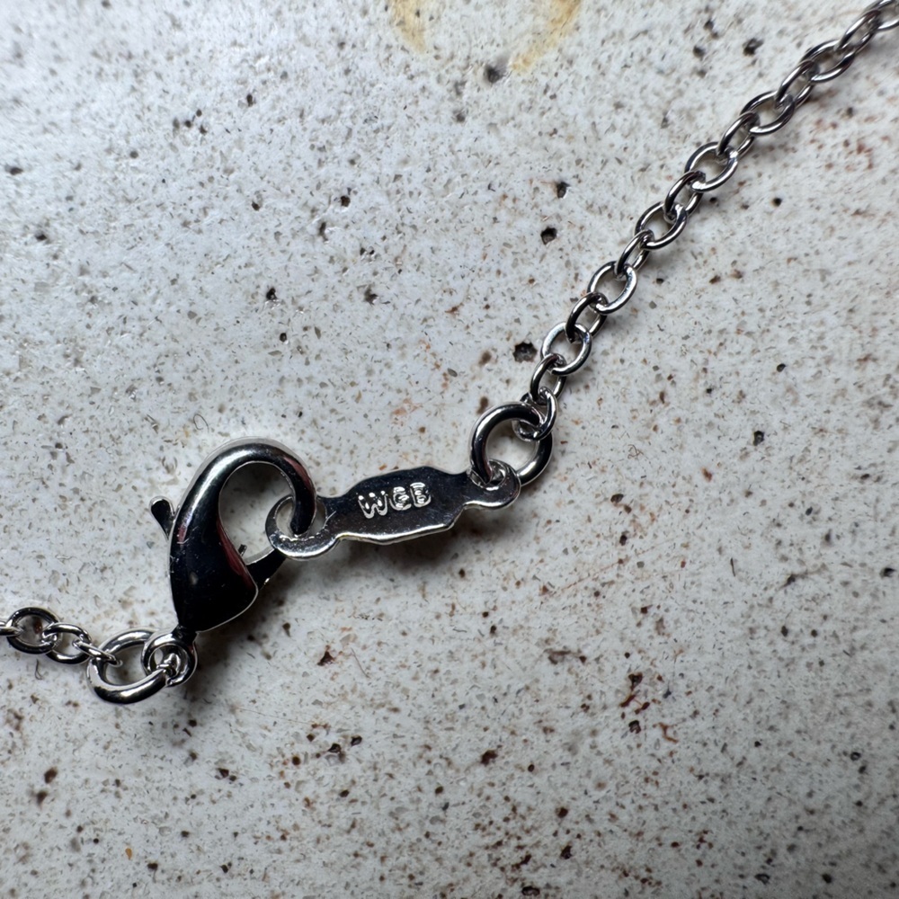 White Gold Bonded “I” Letter Necklace with Rhinestone Halo - Picture 4 of 4